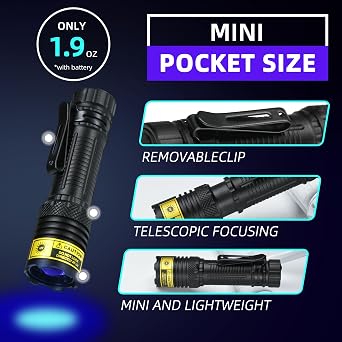 DARKBEAM 365nm UV Flashlight Black Light, Mini but Powerful Blacklight