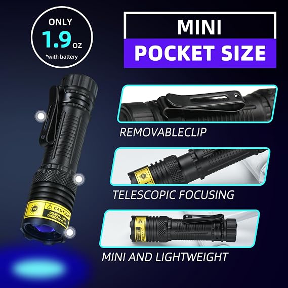 DARKBEAM 365nm UV Flashlight Black Light, Mini but Powerful Blacklight
