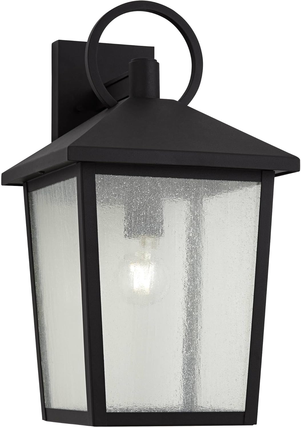John Timberland Westmont 18" High Modern Marine Grade Outdoor Wall Light Fixture Mount Porch House Exterior Outside Lantern Weatherproof Sand Black Aluminum Seeded Glass Shade Front Door Patio