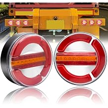 LED round trailer tail lights, 5.6 Inches brake tail lights for trailer, 24V red and amber lights sequential flowing lamp 2pc