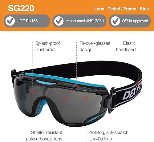 Miniatura 2 de DEX FIT Gafas protectoras de seguridad SG220 antivaho y arañazos, protección ocular Z87 para trabajos de laboratorio, ciencia y química, ajustables