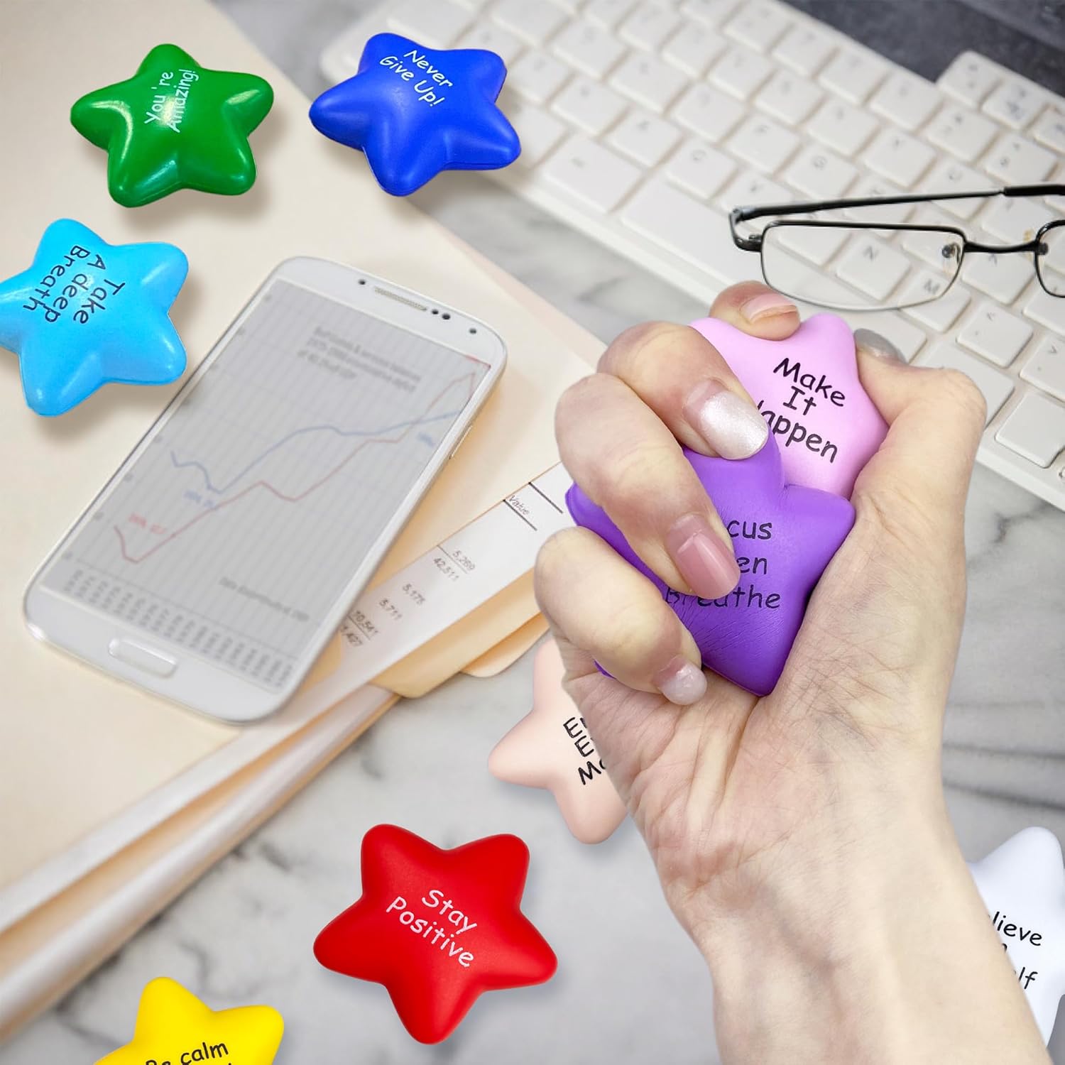 40PCS Star Shape Colorful Foam Motivational Stress Relief Ball with Motivational Language Hand Exercise Gift for Office and Home Use (10