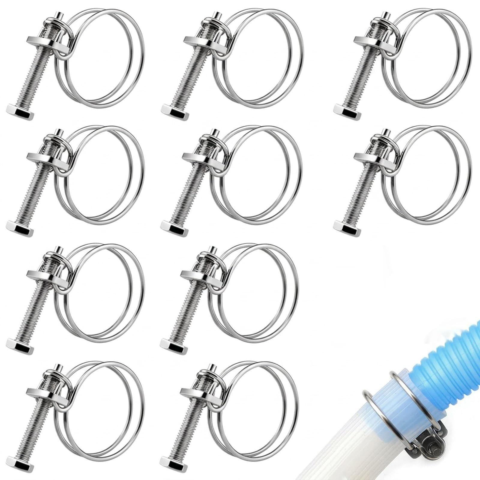 Soiftra Double Wire Hose Clips,36-40mm Adjustable Hose Clamps,10PCS