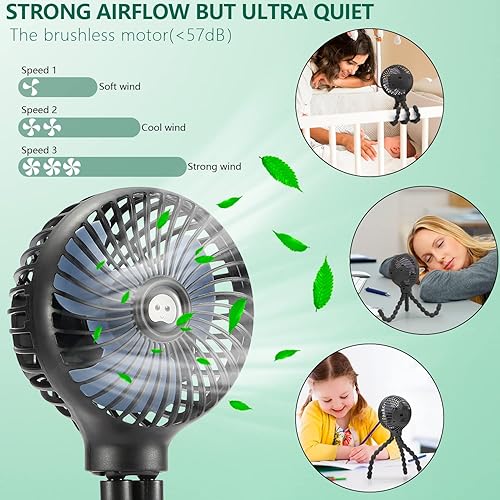 Miniatura 5 de snawowo Mini ventilador portátil personal de mano, ventilador de cochecito de bebé, ventilador de asiento de automóvil, alimentado por USB o