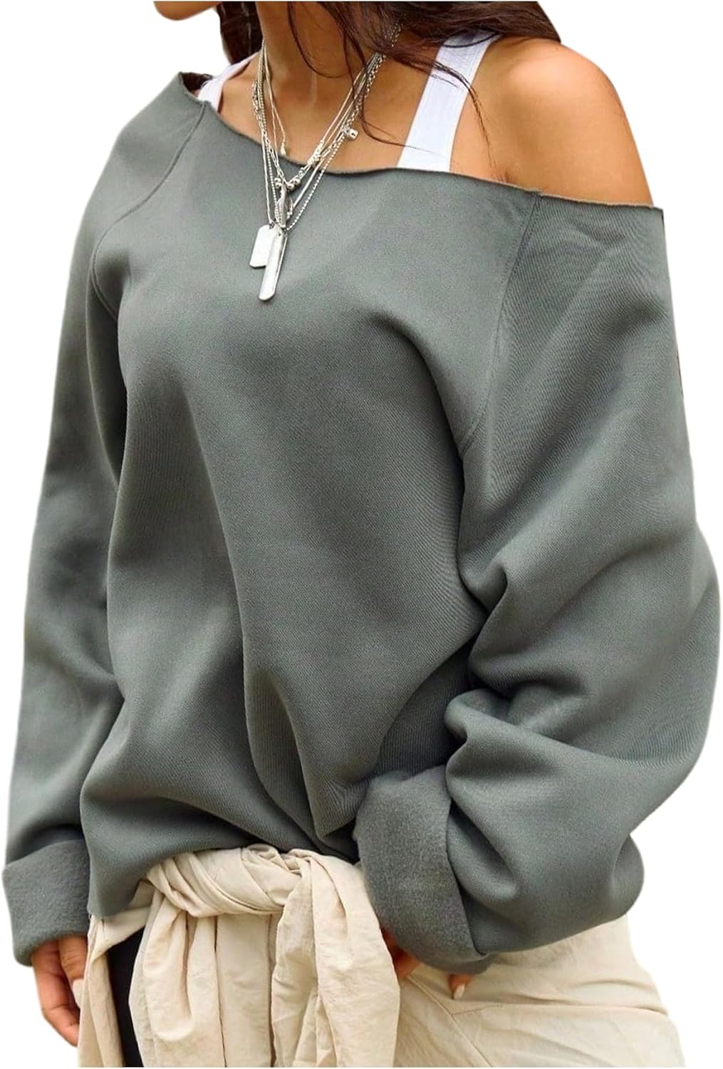 SOLY HUX Women's Off the Shoulder Sweatshirt Long Sleeve Loose Casual Fall Pullover Tops Streetwear