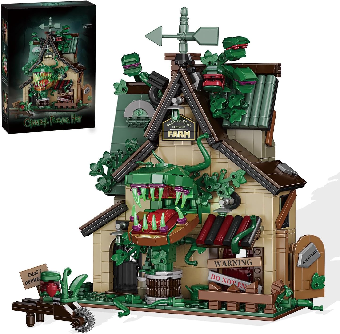 Haunted House Building Set, Horror Flower Farm with Openable Mouth, Gothic Building Model Kit for Adults, Halloween Display & Collector Decor, Compatible with Lego Set, 1128 PCS