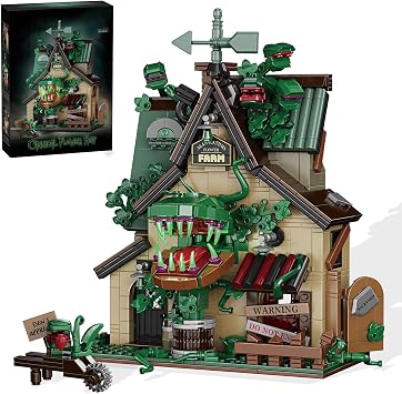 Haunted House Building Set Horror Flower Farm Open Mouth Gothic Building Model Kit for Adults Halloween Display Collector Decoration Compatible with Lego Sets 1128 Pieces