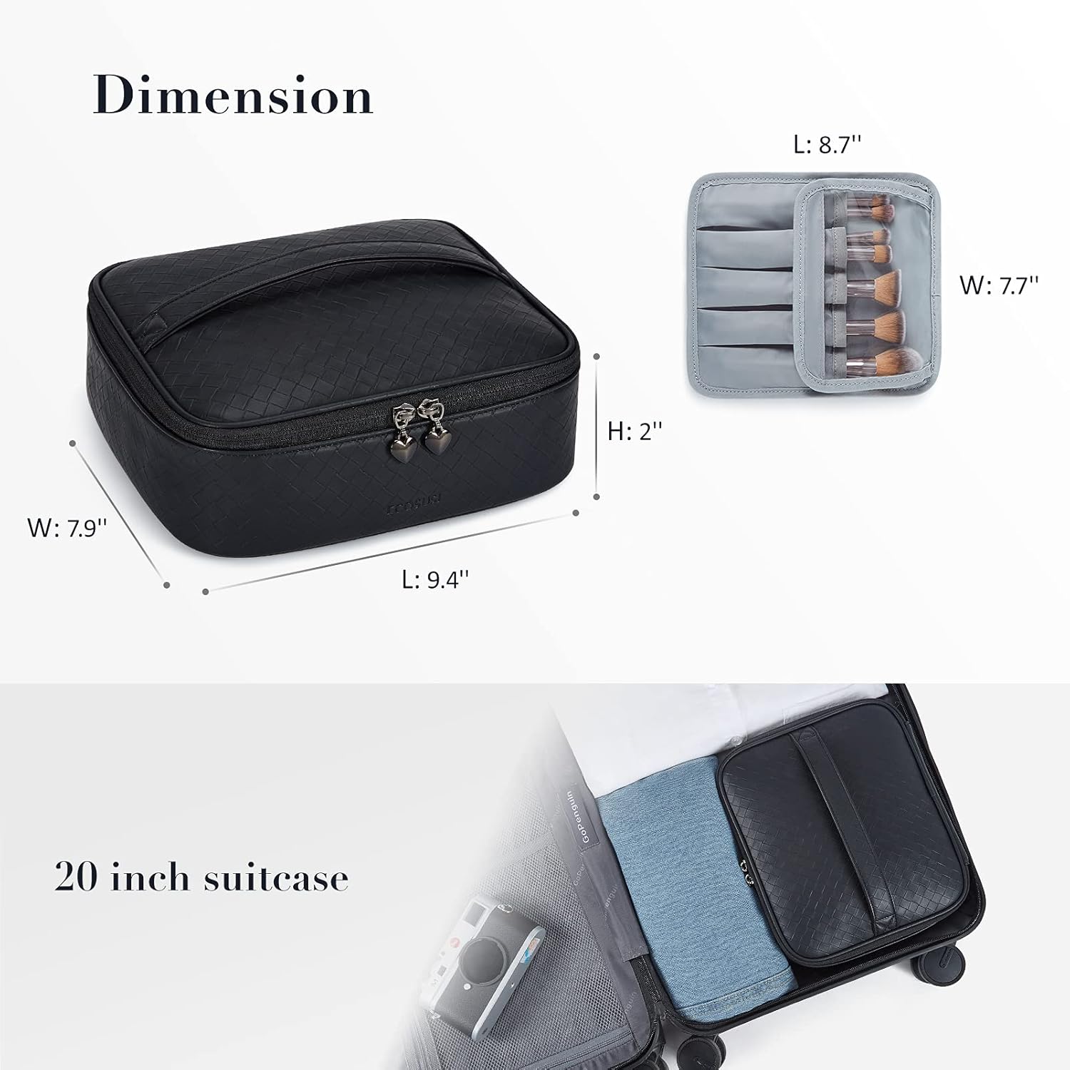 ECOSUSI Makeup Bag Cosmetic Bag for Women Leather Makeup Case Large Toiletry Bag Travel Kit Organizer with Detachable Brush Pocket for Makeup, Brushes, Toiletries and Accessories : Beauty & Personal Care