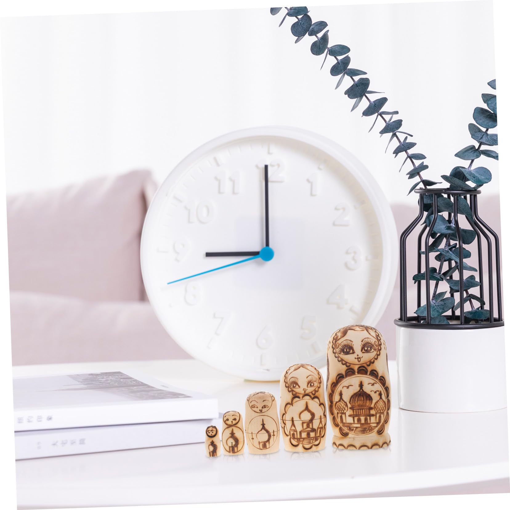 Muñecas Matrioska Rusas De Madera Sin Pintar 5 Capas Relieve Pirograbado Niños Decoración Obsequio Apilable Juego Tradicional Ruso