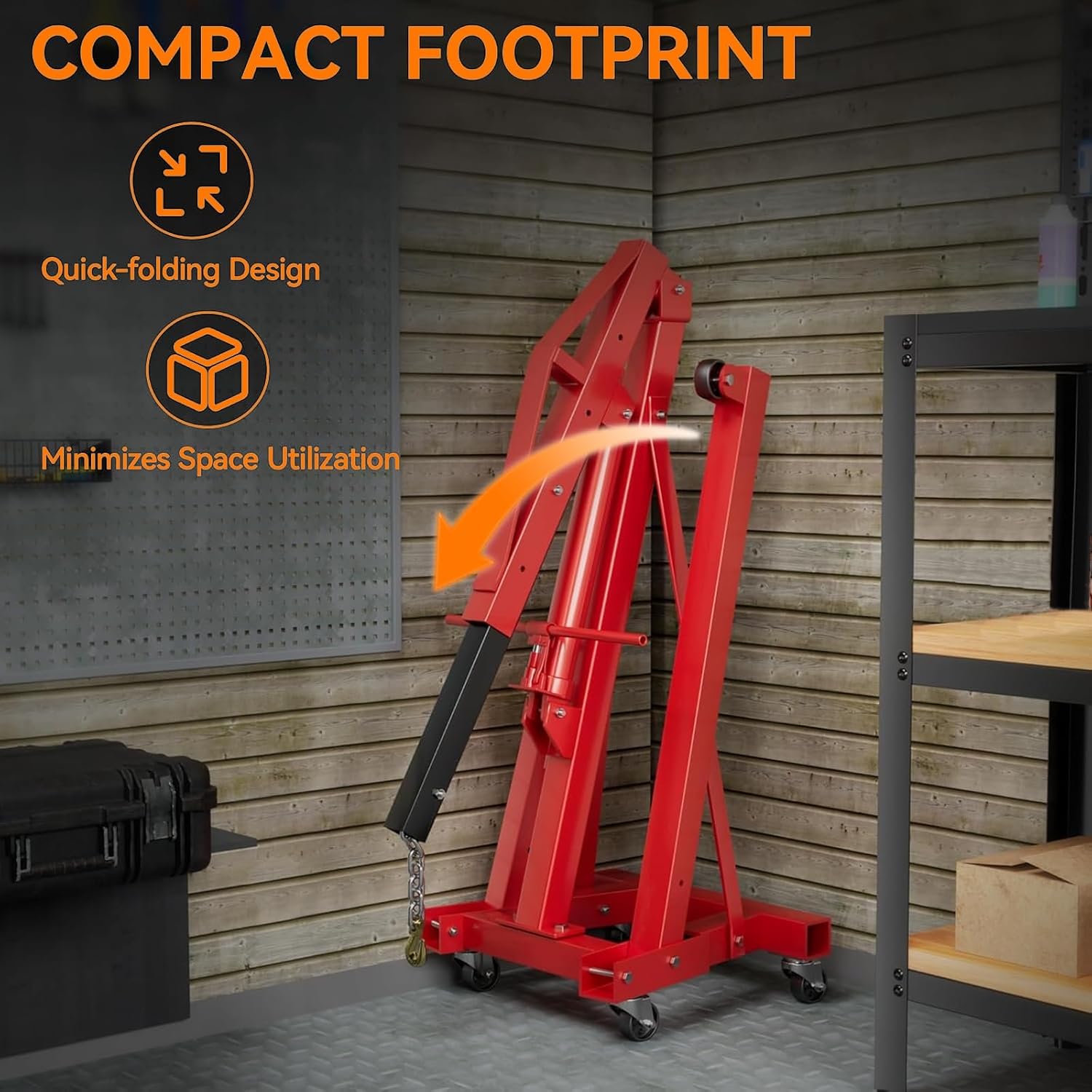 Thicken 2 Ton Engine Hoist, Folding Cherry Picker Engine Hoist with Lever and 6 Casters, 8 Ton Hydraulic Pump,4 Adjustable Position, for Workshop