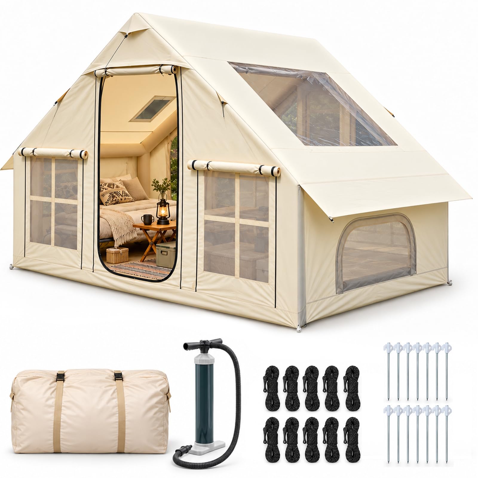Inflatable Camping Tent with Skylight and Stove Jack