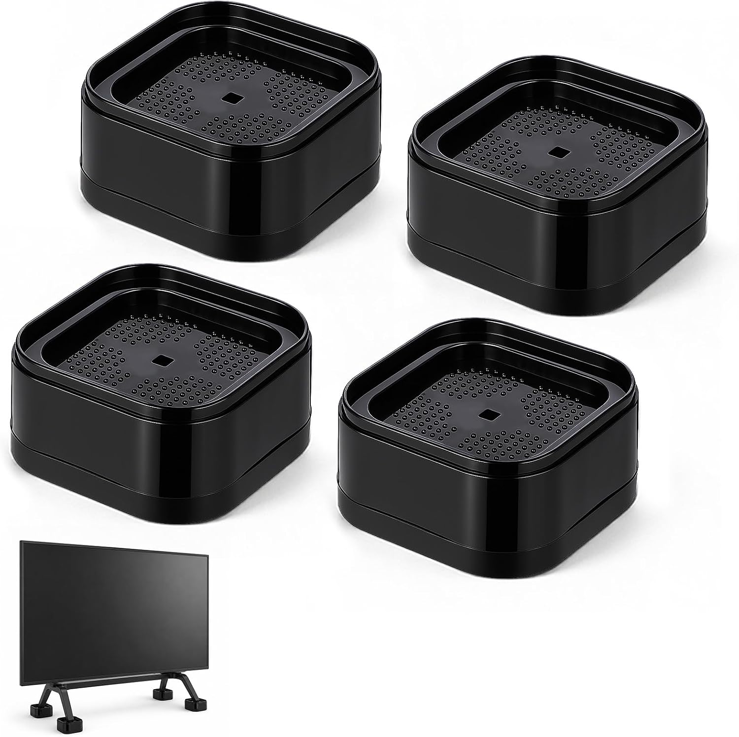 Skrfren 4 Pack TV Stand Riser Blocks, Desk Height Risers Blocks Square Stackable Non-Slip Furniture Leg Lifters Support for Table Couch Chair Bed