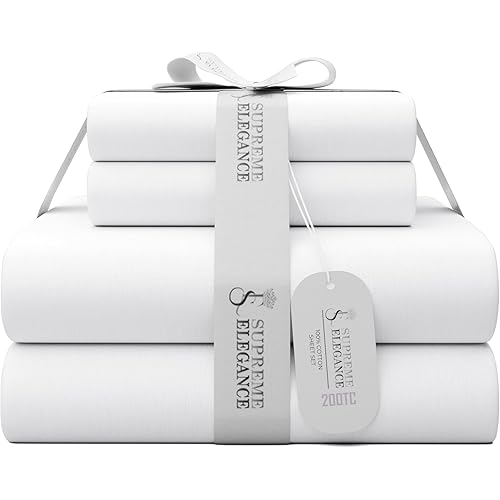 Cool & Crisp Arctic White 100% Cotton Sheets for Full Size Bed, Highly Breathable & Comfortable, Lightweight Sheet Set with Deep Pocket (1 Flat Sheet, 1 Fitted Sheet, 2 Pillowcases)