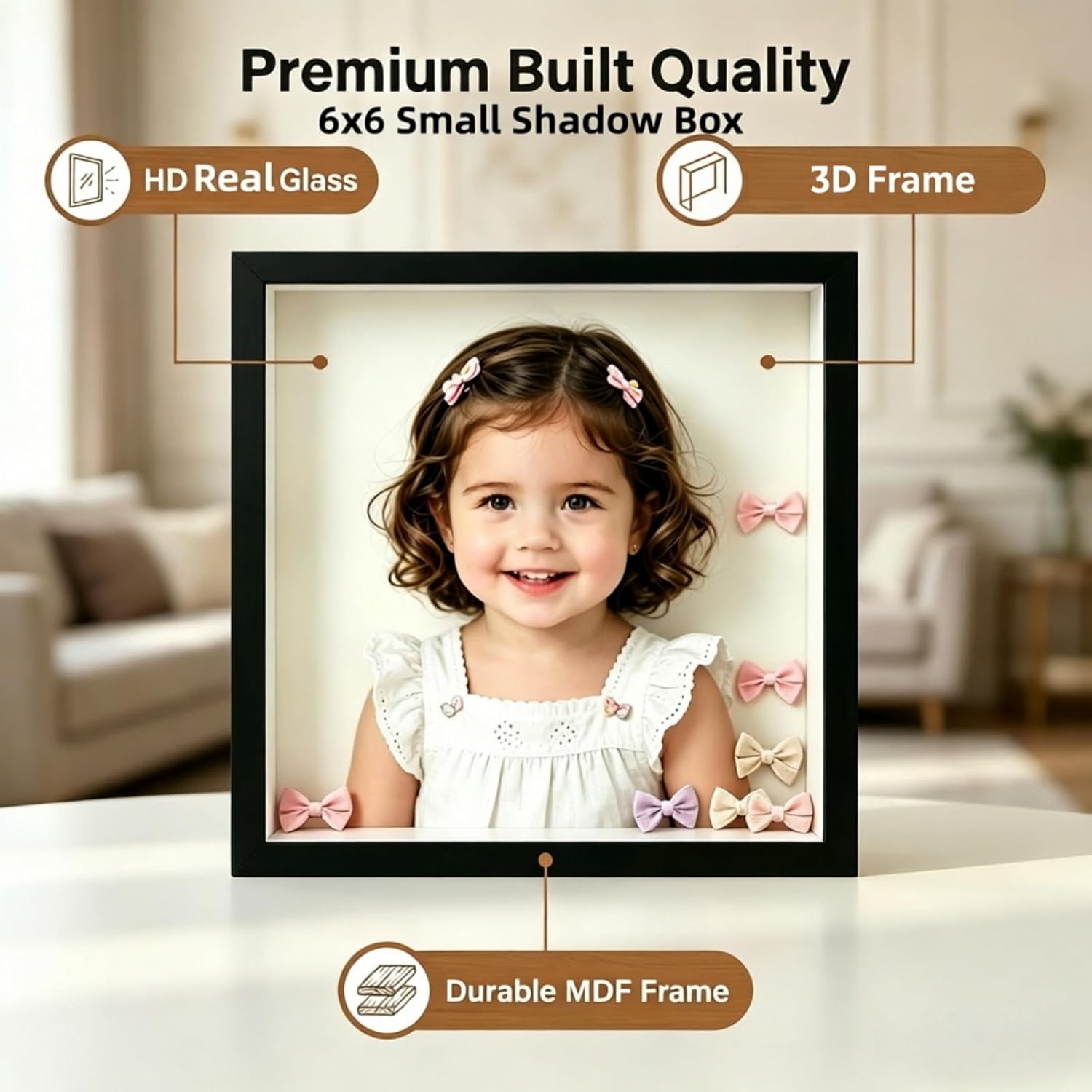 6X6 Shadow Box Frame, Small Memory Shadow Box Display Case with Real Clear Glass Deep 3D Picture Frame for Flowers Photos Keepsakes Memorabilia Crafts Wedding Memories Baby Items-Matte Black thumbnail