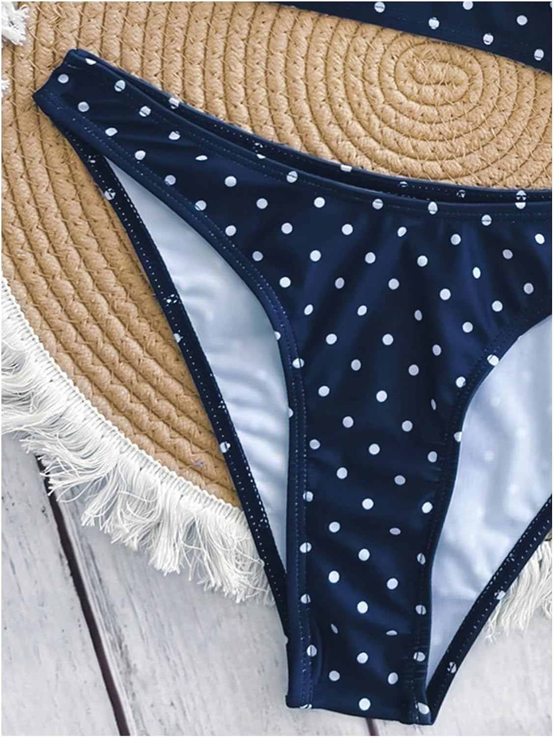 MakeMeChic Women's Polka Dots Thong Bikini Sets High Cut Micro Sexy Bathing Suit Swimsuit