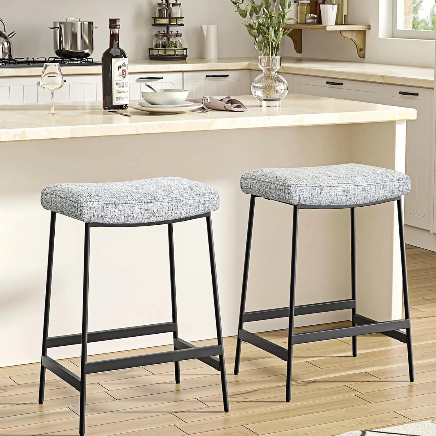 Bar Stools Set of 2, 27" H Backless Counter Height Stools, Grey