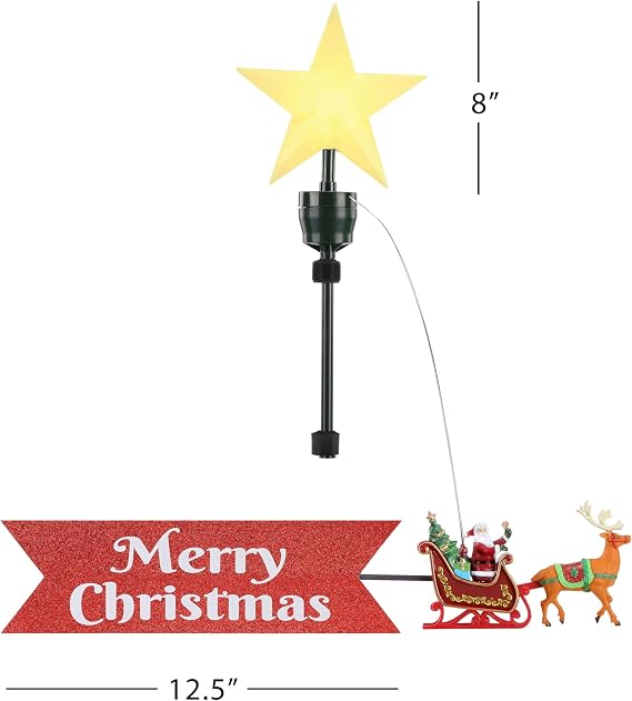 Mr. Christmas Santas Sleigh Animated Tree Topper with Banner,Red (8-Inch)