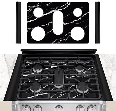 LG Gas Stove Burner Cover 5 Burners with 2 pcs Stove Gap Liners - Marble Outlook - Silicone Soft Flat Easy Wash And No Curl