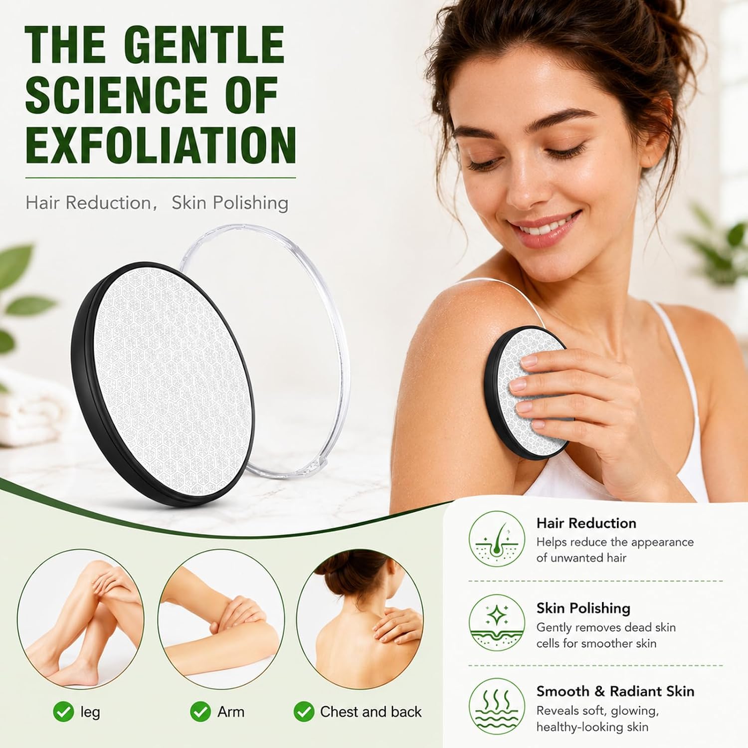 Crystal Hair Remover for Women Men Painless Crystal Hair Eraser with Upgraded Grinding Surface Portable Exfoliation Body Hairs Removal Device Compact Epilator for Legs Back Arms, Black