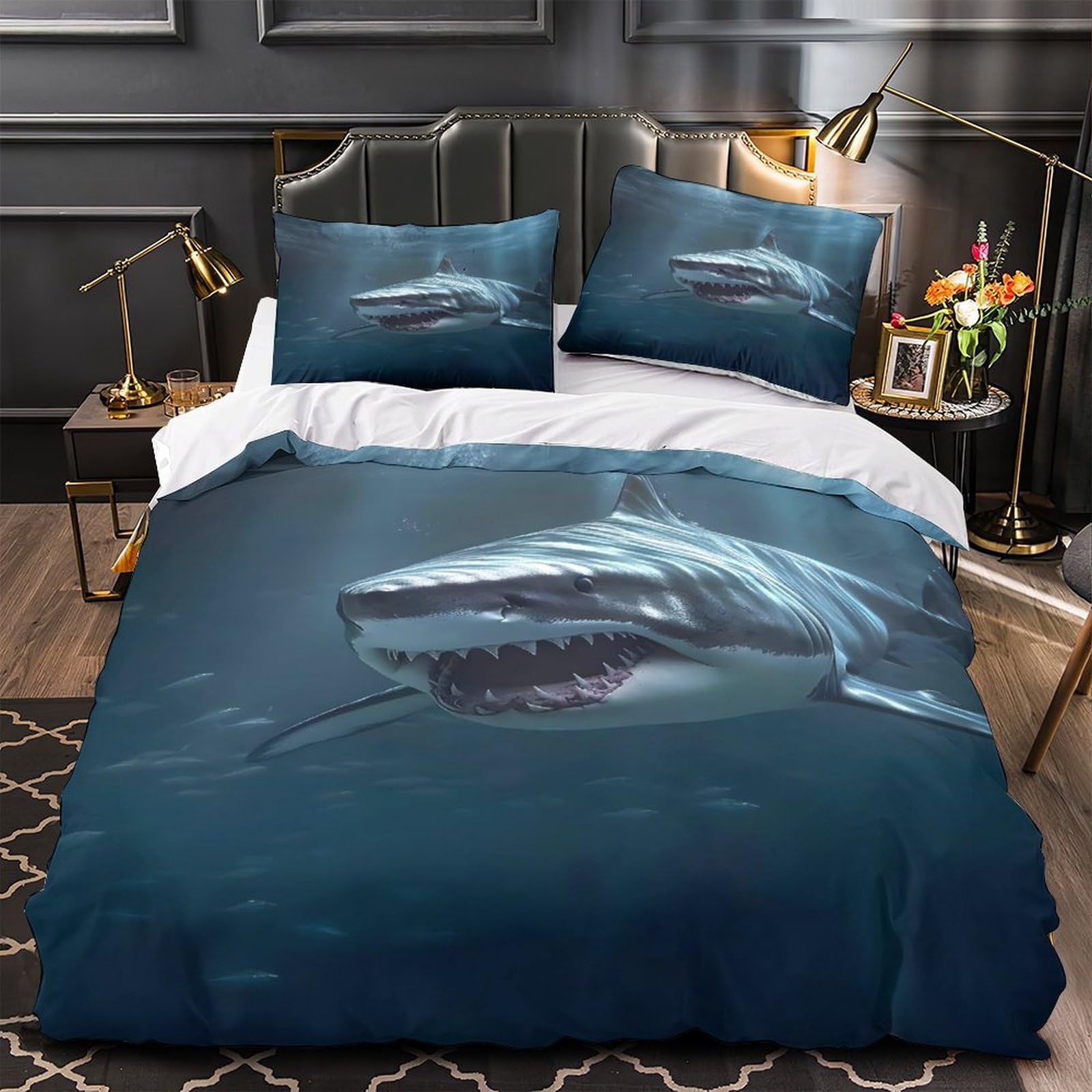 Housse de couette requin 200x200 hypoallergique contre allergies lit garçon