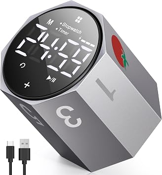 DoubleCare Pomodoro Timer 25/5 Pomodoro 1/3/5/10/25/30/60 Min Custom Countdown Silent/Vibration/Sound Pause & Further 1.8 Inch LED Digital Display with Automatic Rotation in Office Learning