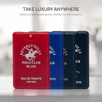 Beverly Hills Polo Club MENS 4PC 20ML POCKET SPRAY - ORIGINAL STRIPED - CONTAINS BLAZE/CLASSIC/BLUE/SEXY
