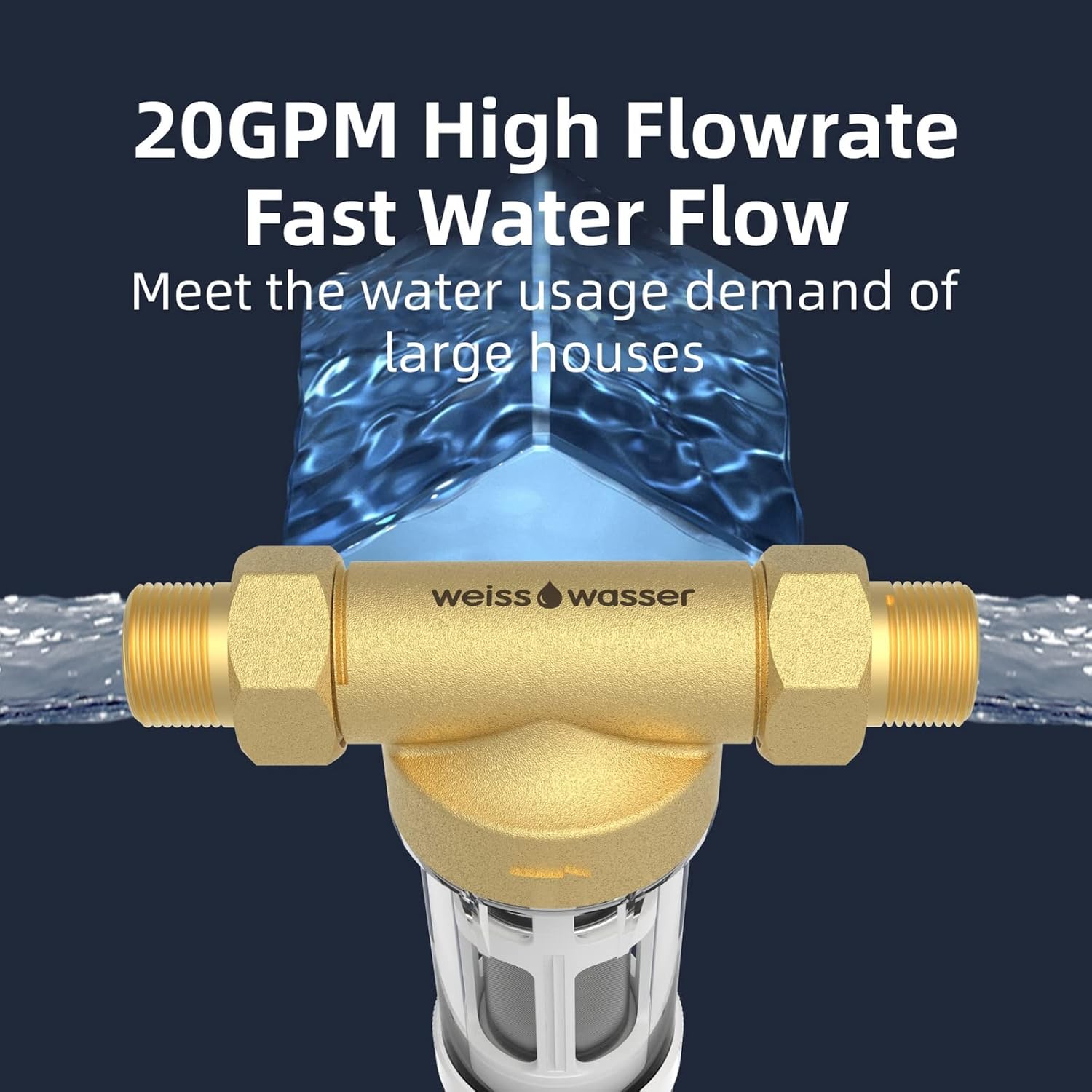 Spin Down Sediment Filter,Reusable Whole House Water Filter System for Well Water,40-Micron Flushable Pre-Filtration System,1"MNPT+3/4"FNPT+3/4"MNPT,Lead-Free Brass,BPA Free,WFFM.DH01
