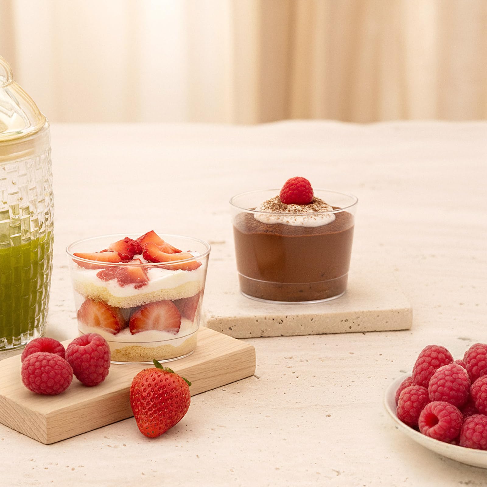 Vasos Chiquitos Reutilizables de Plástico 210cc para Postres - Reciclables para Fiestas, Eventos y Celebraciones
