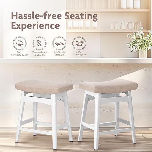 Miniatura 69 de ALPHA HOME Juego de 2 taburetes de bar, taburetes de cocina de madera maciza con cojín de piel sintética gris, taburetes de bar con base de madera