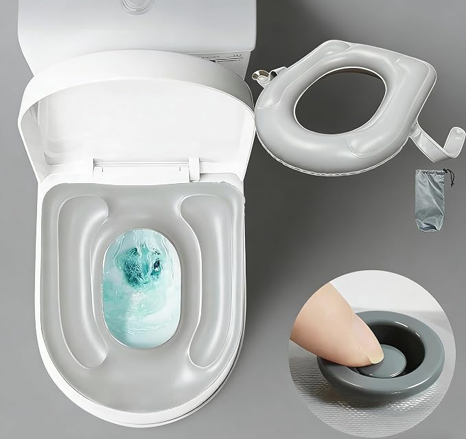 Asiento elevador para inodoro para adultos mayores – Alfombra portátil de PVC para baño con ventosas fuertes, almohadilla para inodoro inflable y fácil de inflar, cubierta acolchada para asiento de inodoro para personas mayores y uso doméstico (gris) miniatura 3