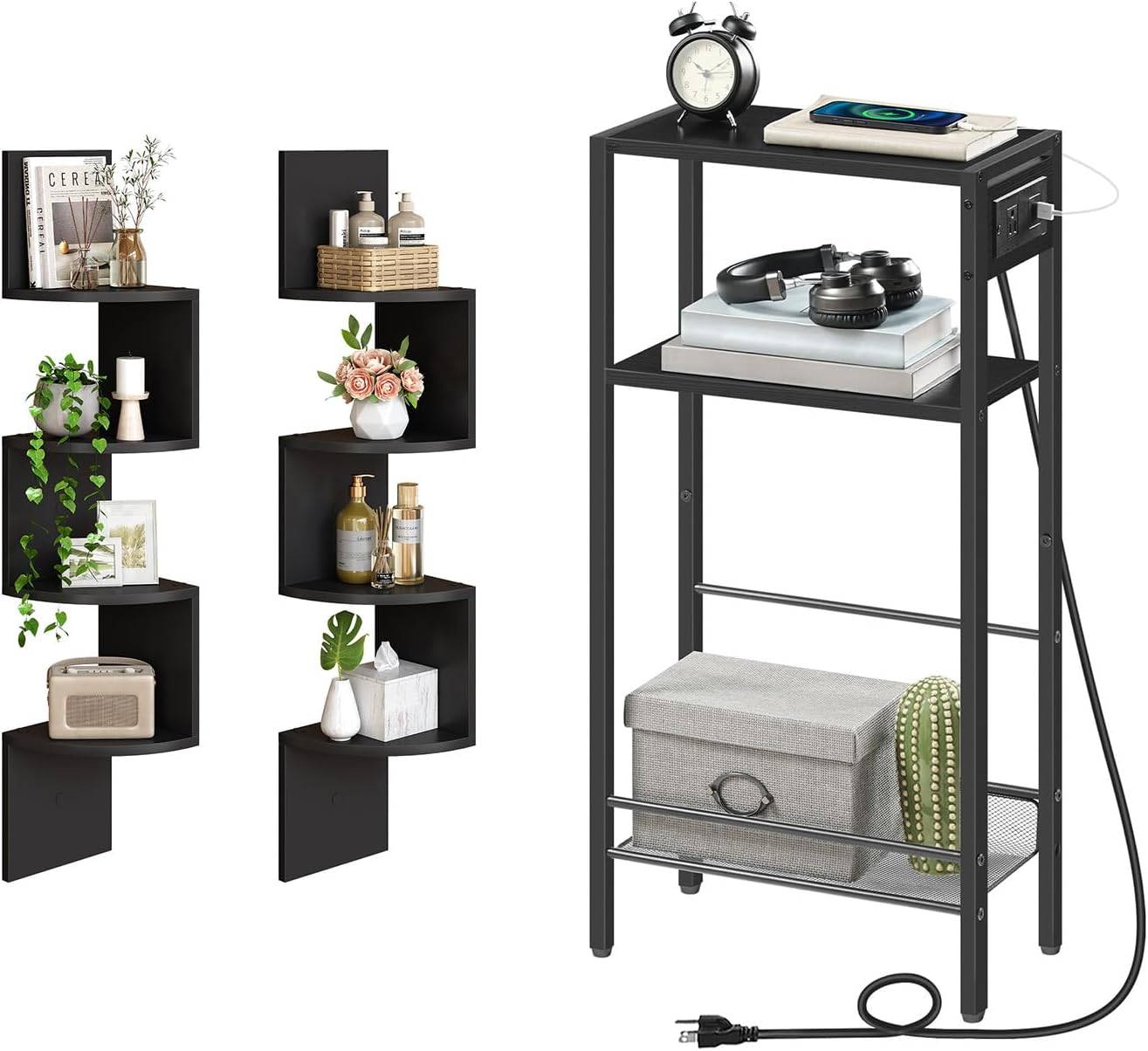 HOOBRO Corner Shelf and Console Table Bundle, Set of 2 Floating Corner Shelves for Wall, 15.7" Narrow Entryway Table with Charging Station, BK25BJP201-BB42UXG01