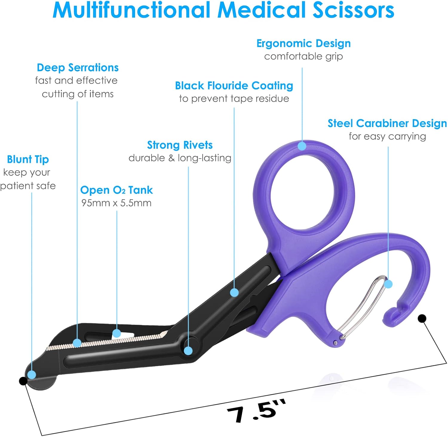 GRICARE 3-Pack Trauma Shears and Pen Light for Nurses, LED Medical Penlights with Pupil Gauge, Medical Bandage Scissors with Carabiner-7.5" Surgical Scissors for Nurses, Doctors, Nursing Students, EMT