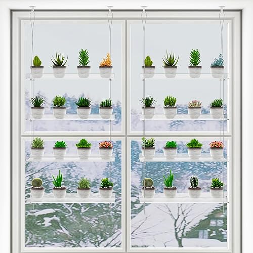 Clear Hanging Window Plant Shelves,2-Pack 4-Tier,Indoor Windows Wall Hanging Plant