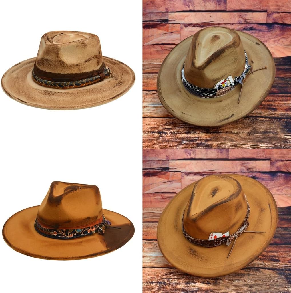 Gentleman Fedoras Hat Magicians Carnivals Adult Comfort Hat Distressed Hat