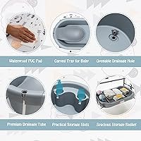 Vista 3 de BABY JOY Bañera para bebé con cambiador, estación plegable para cambiar pañales con bandeja de almacenamiento, almohadilla impermeable, organizador