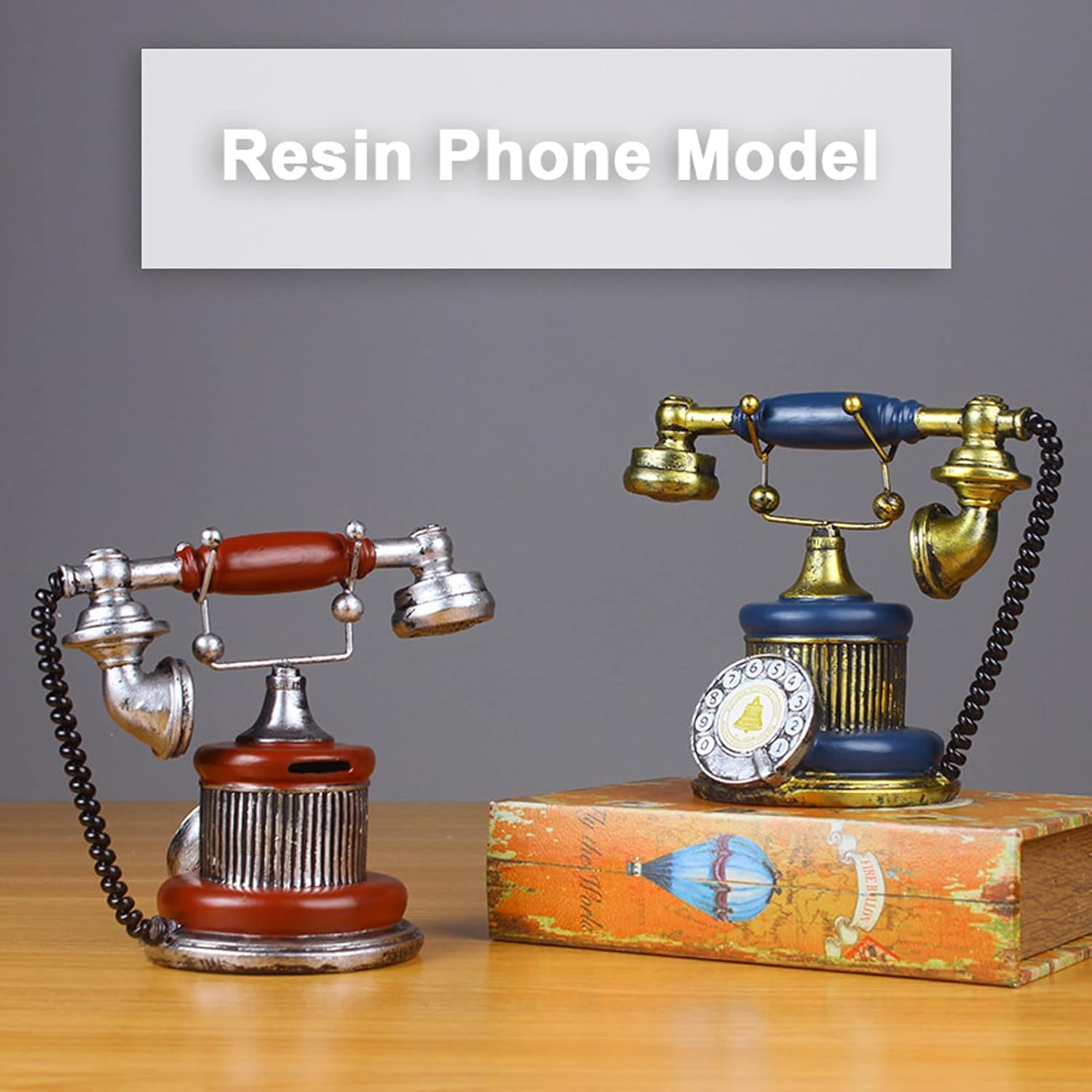 Phone Accessories Antique Retro Phone Model Rotating Dial Phone Model Classic Creative Resin Craft for Office Bar Cafe Decoration (Blue b) (Blue b)