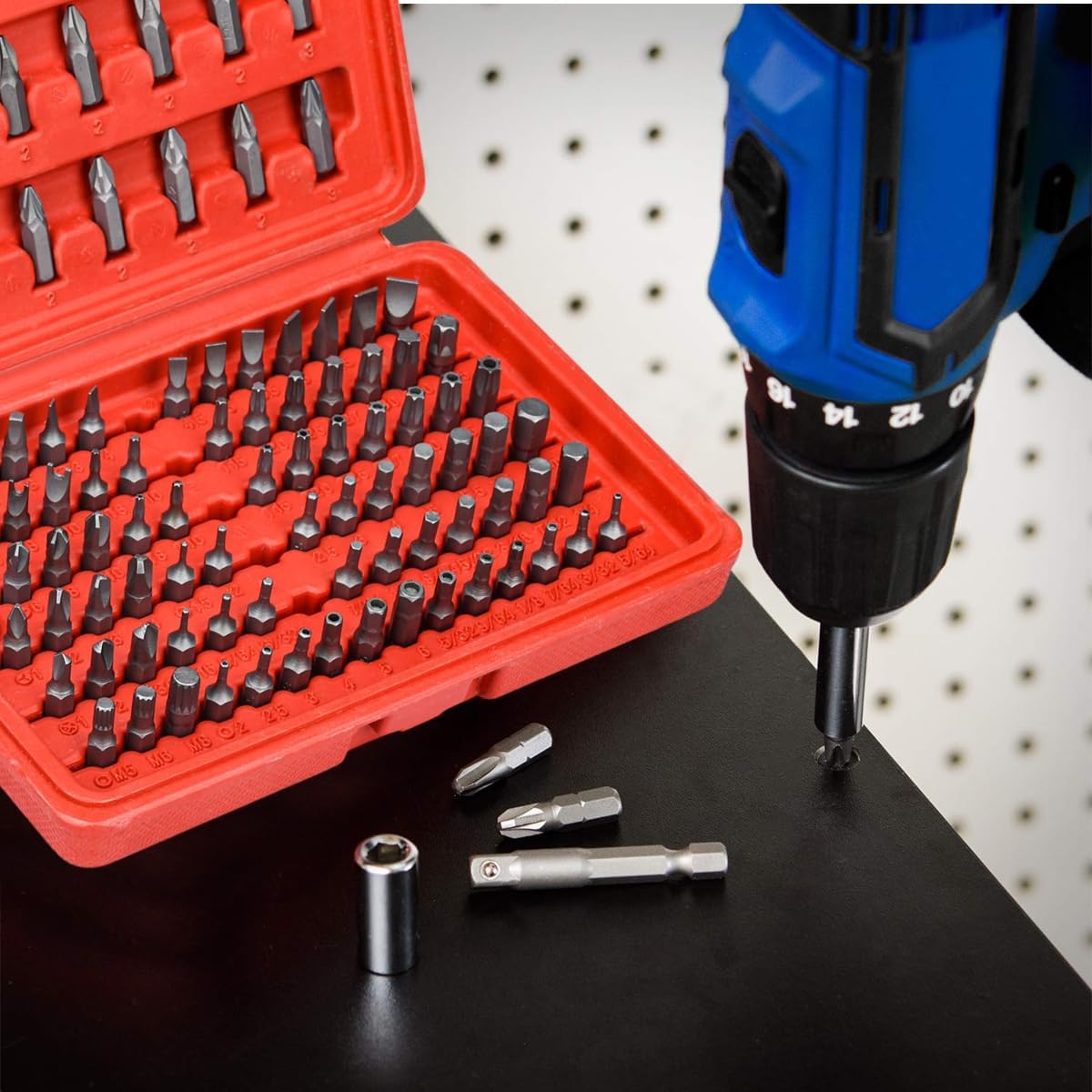 Serplex® 100Pcs Screwdriver Bit Kit Cr-V Steel 1/4-inch Adapters Phillips Slotted Hex Torx Star Tamperproof Pozi Square Spanner Torque Tri-Wing Clutch Spline Wing Nut, Security Torx Bit Set