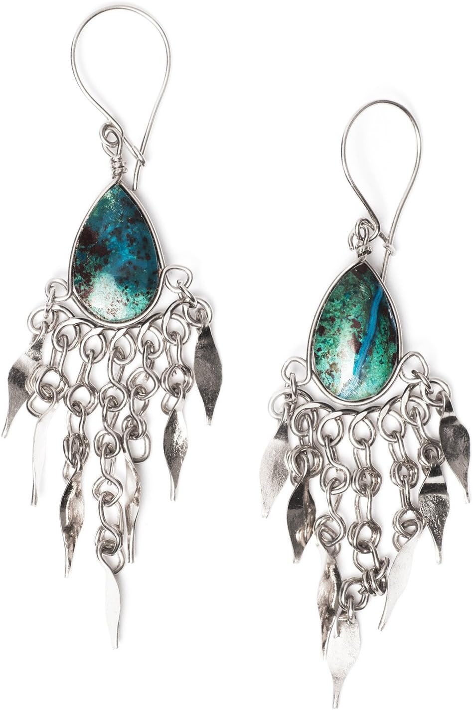 Shamans Market Alpaca Silver Wire Pierced Earrings Peruvian Turquoise