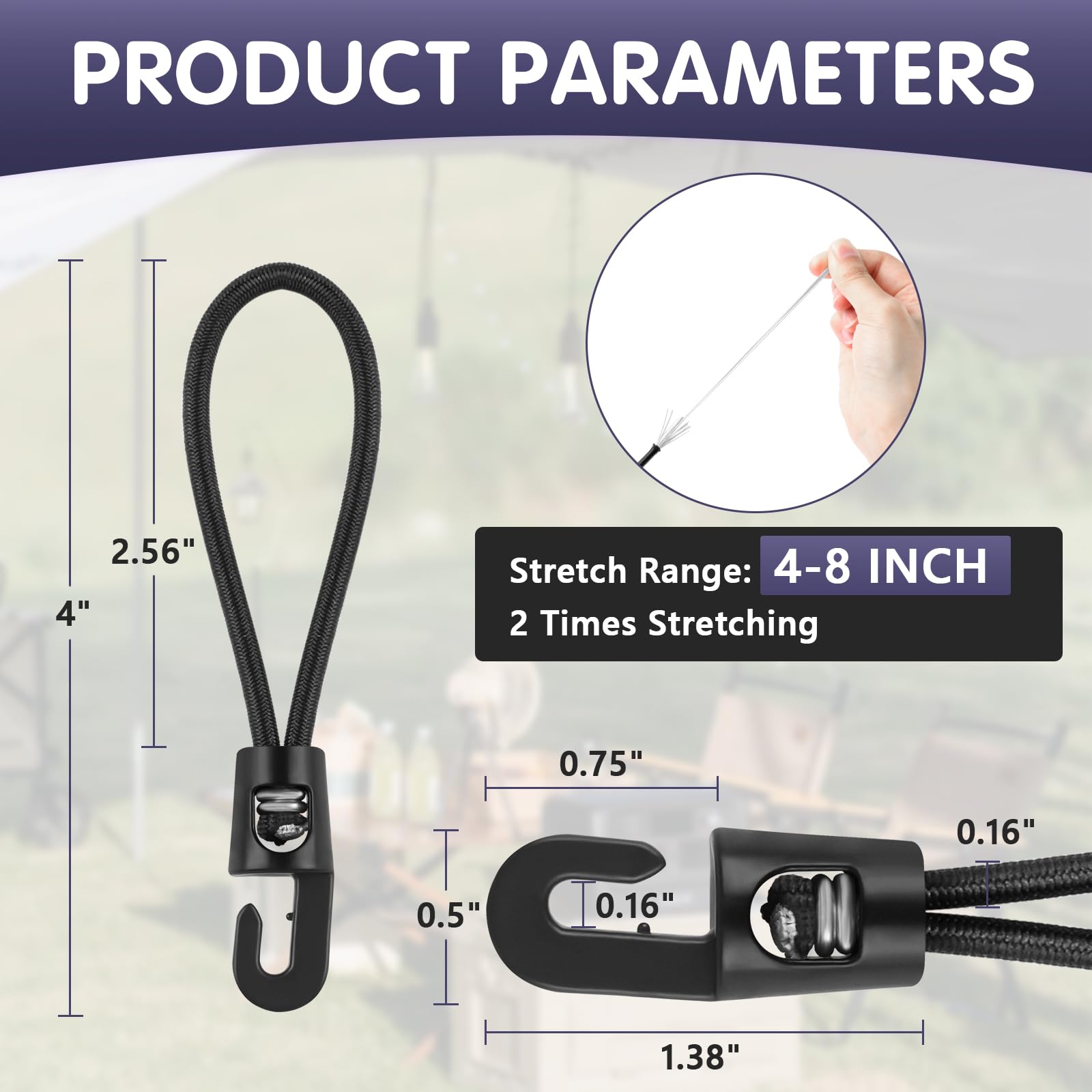 Bungee Cords with Hooks 4 Inch, 50 PCS Short Bungee Cord Straps with UV Resistant - Image 2