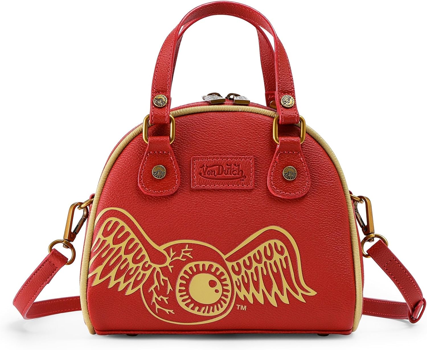 Von Dutch Womens Two Tone Bowling Bag Purse - Stylish Womens Handbag with Adjustable Strap, Spacious Interior w/Iconic Logo