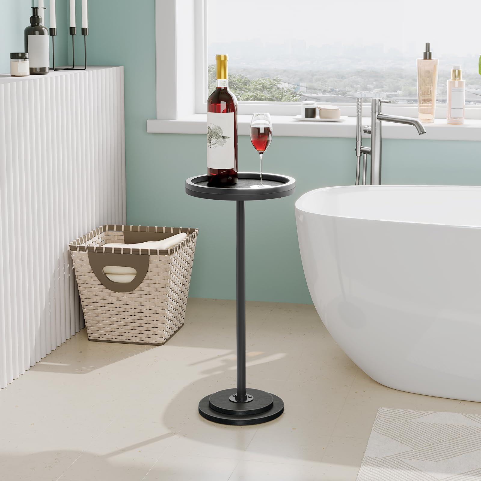 HOOBRO Runder Beistelltisch, Cocktailtisch, Bistrotisch für kleine Räume, Wohnzimmer, Schlafzimmer, Schwarz EBB168BZ01