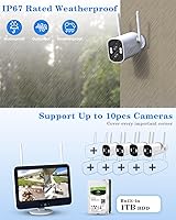 Vista 7 de [Dual Lens 2K+2K&10X Zoom] Home Wireless Security Camera System with 12.5" LCD Monitor Outdoor, 10CH Kit 4PCS House WiFi Camera 1TB HDD