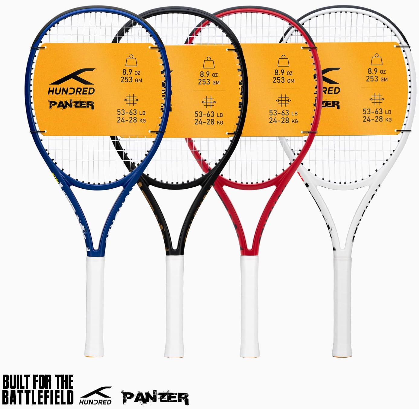 Hundred Panzer Strung Tennis Racket with Full Cover | 3 Points Head Heavy | Grip Size 2 (4 1/4 inches) | 253 grams