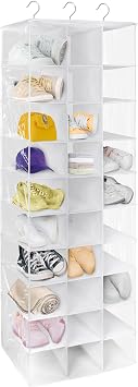 Hanging Shoe Closet Organizer, 30 Sections Hanging Closet Organizers and Storage Shelves with 6 Mesh Pockets, Space Saving Shoe Rack Holder Hanger, White