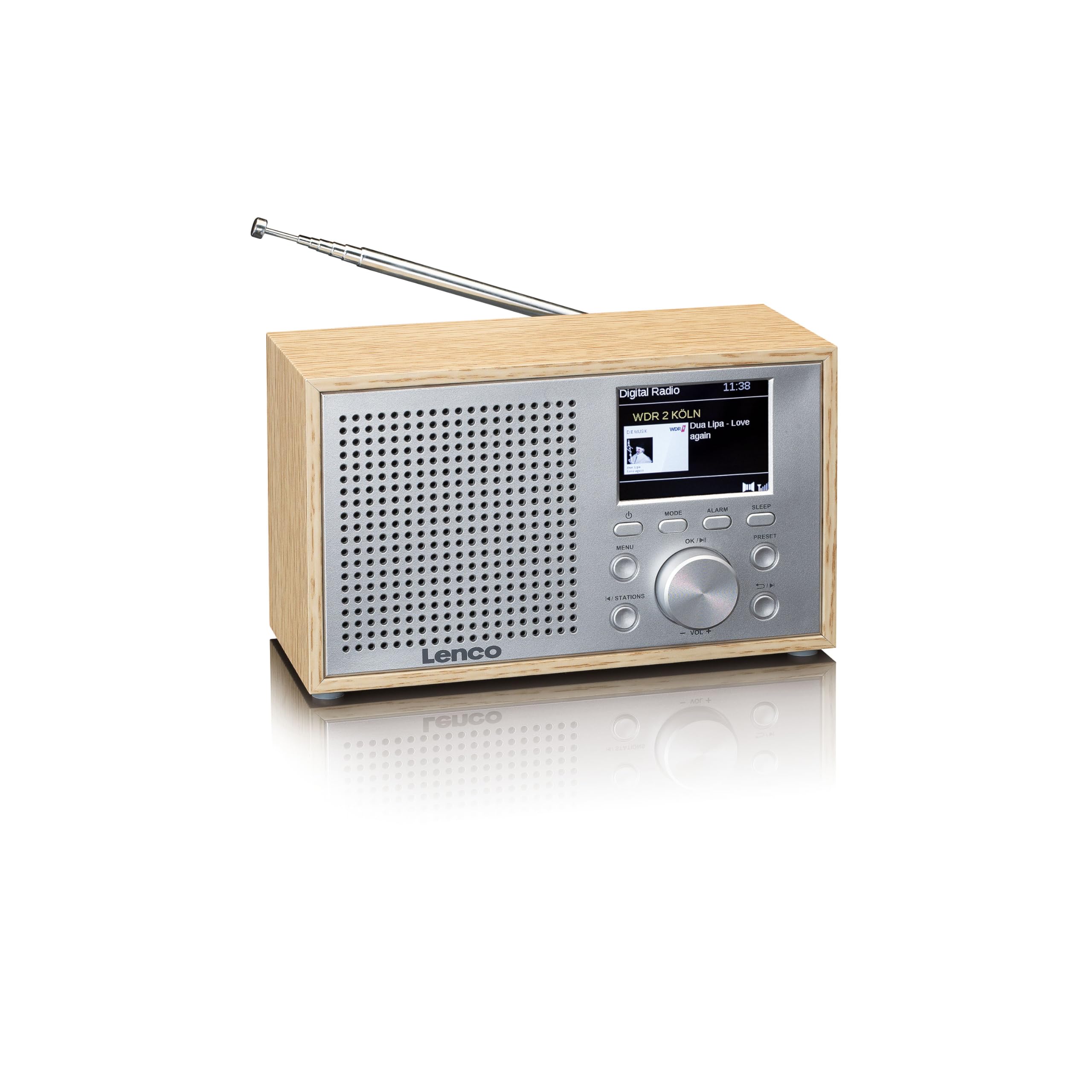 Lenco DAR-017 DAB+ Radio – kompaktes DAB+ Radio mit Bluetooth 5.0 - Senderspeicher - FM Empfänger - 2 Weckzeiten - 3 Watt RMS - 3,5mm AUX - Holz