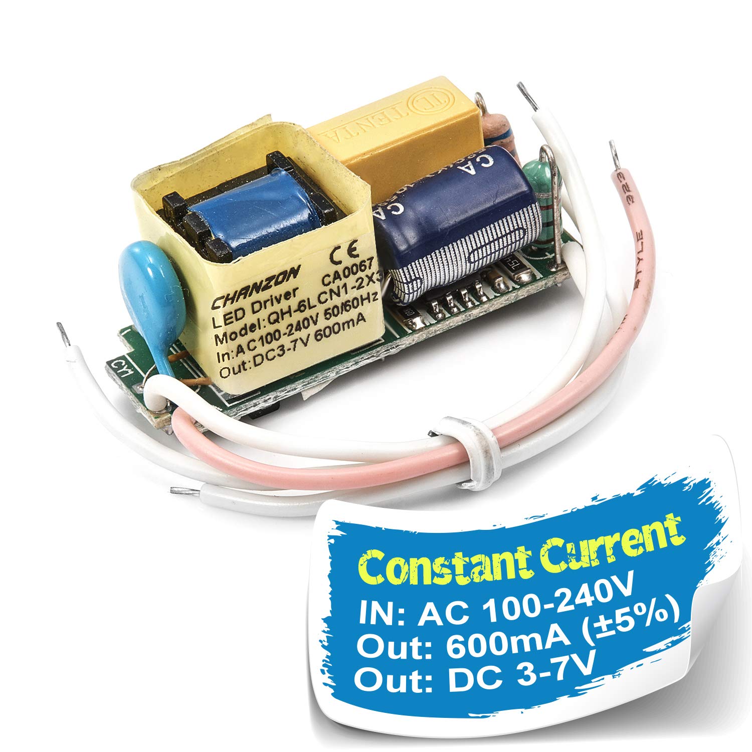 Chanzon LED Driver 600mA (Constant Current Output) 3V-7V (Input 85-277V AC-DC) (1-2) x3W 3W-6W Power Supply 600 mA Lighting Transformer Drivers for High Power COB Light Lamp Bulb (PCB Board)