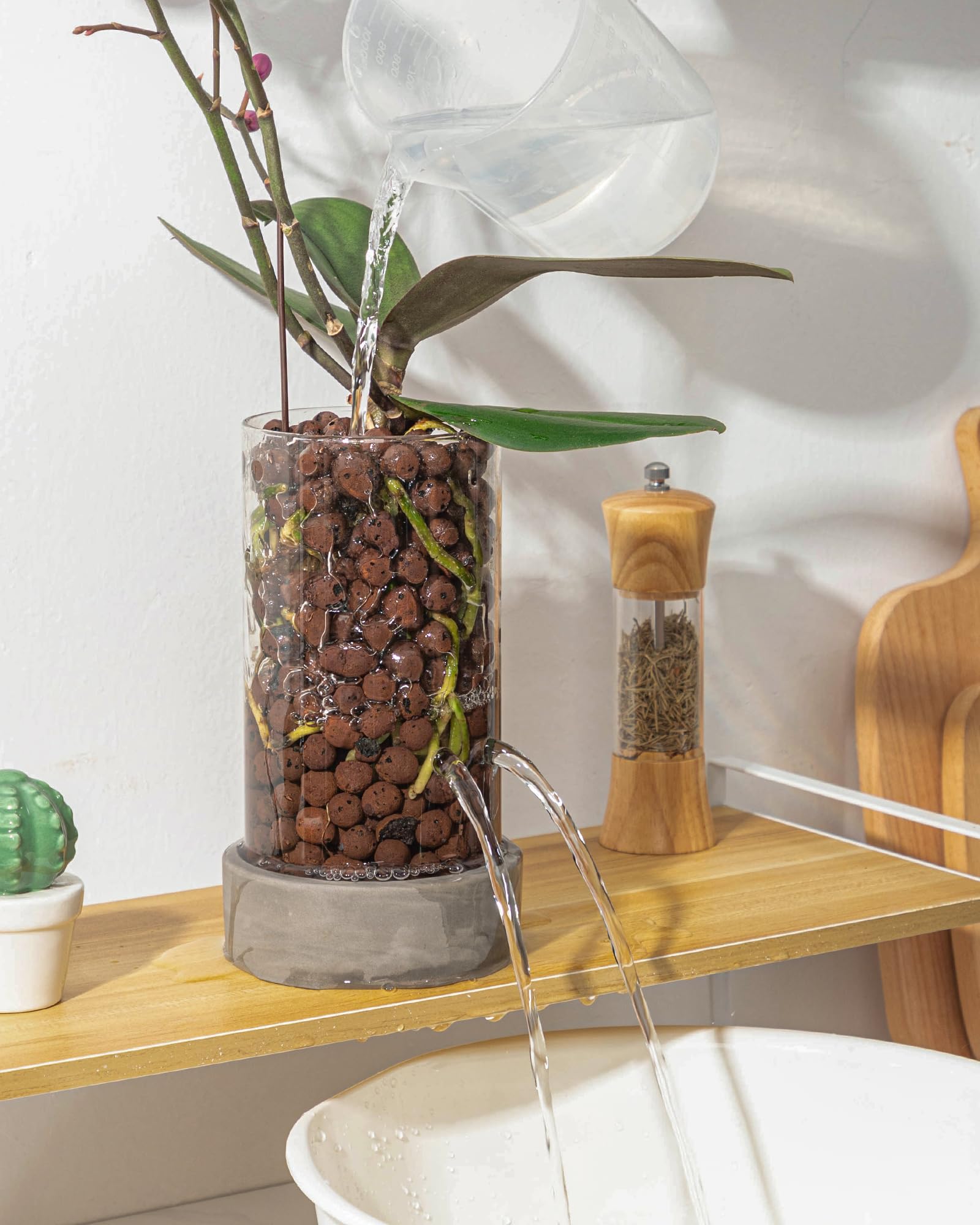 Orchideentopf Transparent Mit Untersetzer – 14,5 Cm, Rund Oder Oval, Mit Drainagelöchern & Glaseffekt, Aus Spanien (versch. Größen Wählbar)
