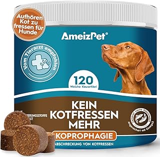 AmeizPet Kotfresser Drops Für Hunde, KOT Fressen Hund Verdauungsenzyme, Koprophagie Gegen Kotfressen Hund, 120 Hunde Leckerlis Lachsgeschmack, 270g (9.5 Oz)