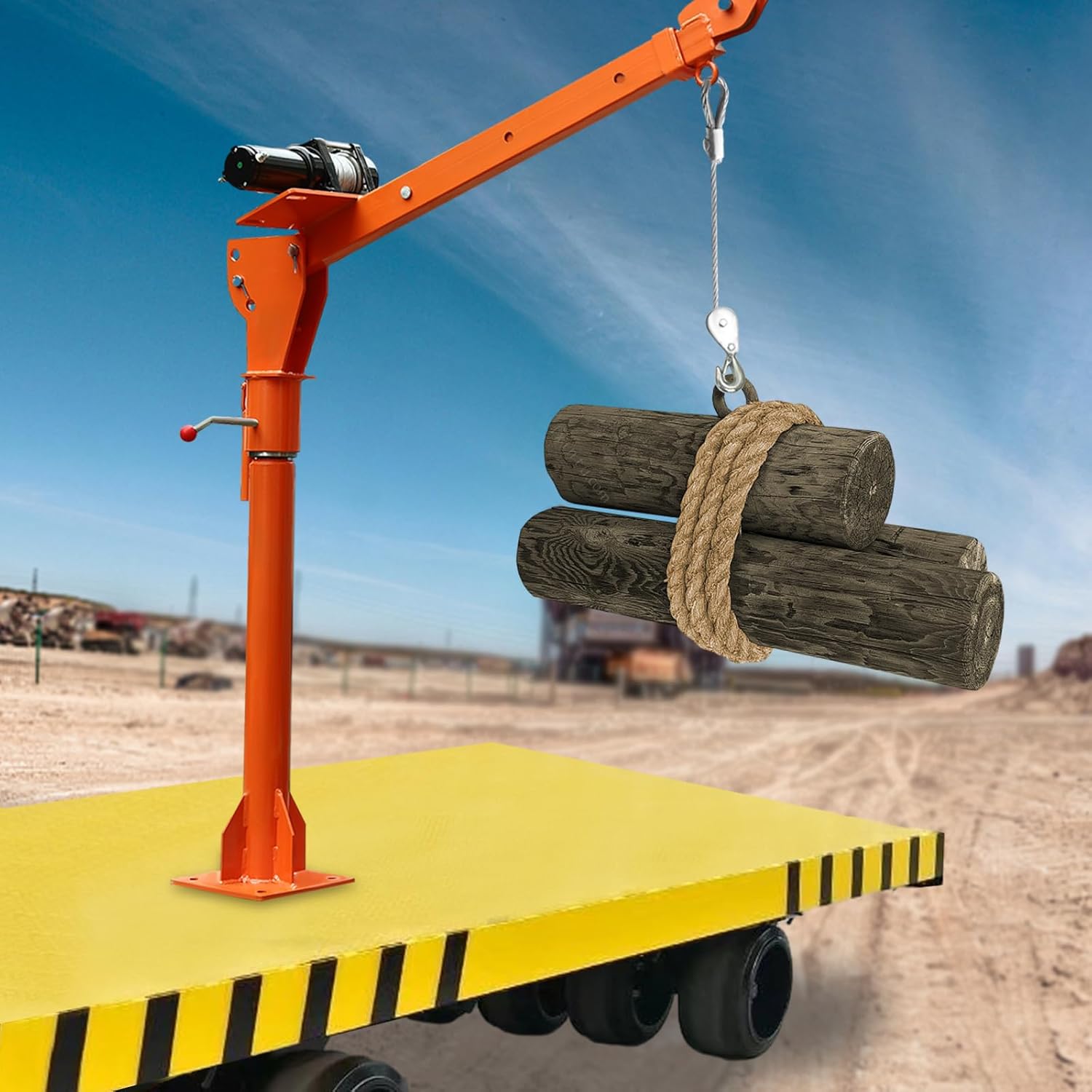 Truck-Mounted Crane Hoist 1100lbs Capacity Lifting Height Angle Adjustable 360°rotatable Base Pickup Truck Jib Cranes with Electric Winch and Remote Control