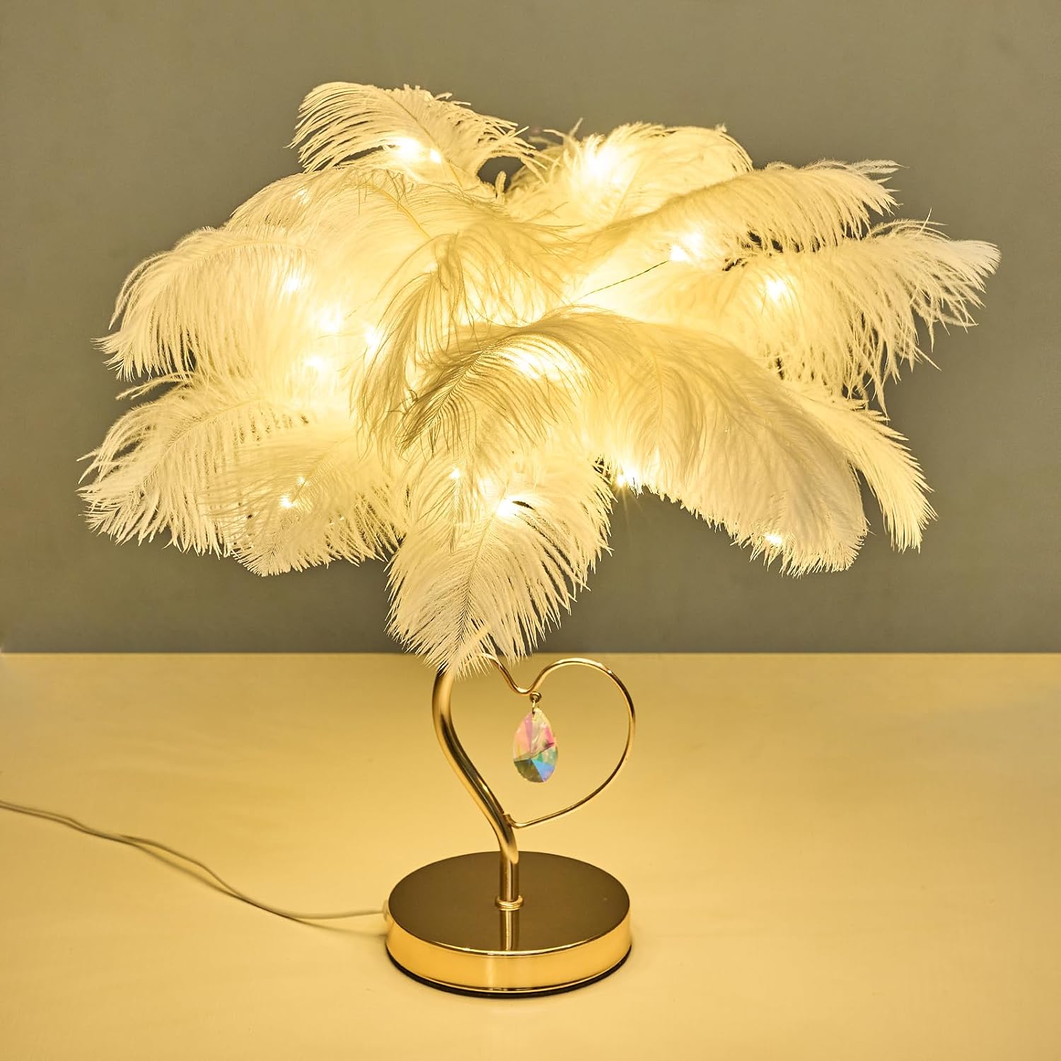 ZYLEISENBAO White Ostrich Feather Lamp Princess Bedside Lamp Romantic Feather Table Lamp Nightstand Light for Girl Bedroom Wedding Decor Valentine Dating Living Room Hotel Office image 2